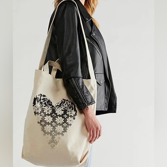 Free People Handbags - Free People Going Places Graphic Heart Canvas Tote NWOT